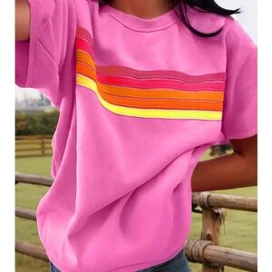 🔥088 NWT Pink Retro Boutique Striped Short Sleeve Shirt